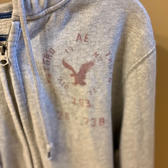 American Eagle Vintage Full Zip Hoodie Men's L Tall Fleece Eagle Logo Jacket Y2K - Picture 3 of 8